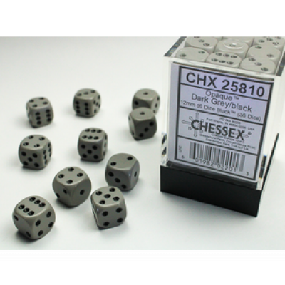Dice Set Opa Dark Grey/Black 12mm (36Pcs) DICES Dice Set Opa Dark Grey/Black 12mm (36Pcs) DICES
