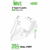 Image of Wave WA-253-20 Quick Travel Charger 35W 2Port Type-C + C Cable (White)