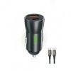 Afbeelding van Wave WA-104-20 Car Charger PD + QC (USB-A) (20 Wat) with Type-C to Type-C cable 1m (zwart)