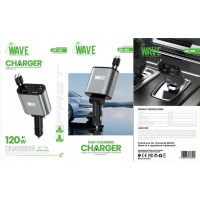 Wave WA-329 Car Charger Dual Port 120W Met Type-C & Lightning Cable (Black)