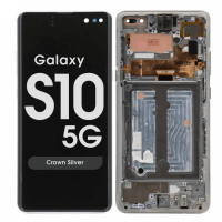 Samsung Galaxy S10 5G (SM-G977) Pulled LCD Display Assembly With Frame (Silver / White)