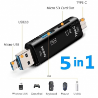 5-in-1 Multifunctional Card Reader with Type-C, USB, Lightning, TF, and SD Card Support