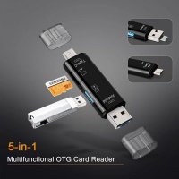 5 In 1 Multifunctionele USB 2.0 Type C/USB /Micro USB/TF/SD Memory Card Reader - Black