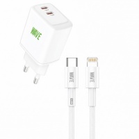 Wave WA-100-10 Travel Charger 2 x USB-C (35 Wat) with PD Cable 1M (wit)