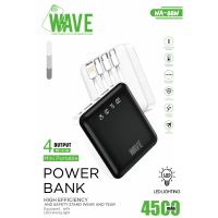 Wave WA-88W Mini Portable 4-Output Power Bank 4500 mAh (White) - LA