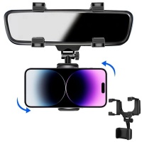 Universal 360° Car Mount Holder Phone Stand Rear-view Mirror Clip