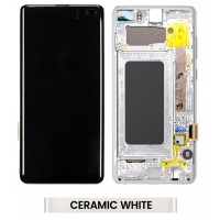 Samsung Galaxy S10 Plus (SM-G975F) Pulled LCD Display Assembly With Frame (White/Silver)