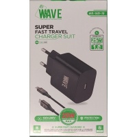 Wave WA-169-10 Super Fast Travel Charger Suit USB-C (25Wat) with USB-C to USB-C Cable 1M (Black) - 