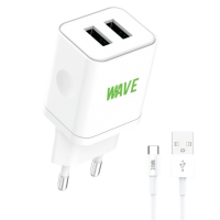Wave WA-103-20 Travel Charger 2 x USB-A (10.5 Wat) With Type-C Cable (White) -LC