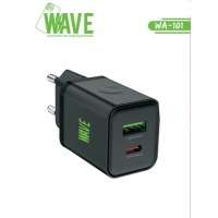 Wave WA-101 Wall Charger USB-C + QC USB (20 Wat) (Black) - US