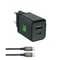 Wave WA-101-20 Travel Charger USB-C + QC USB (20 Wat) (Black) - US