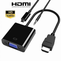 HDMI to VGA Female with Audio, Video Converter Adapter with Micro USB Power Cable (Black)