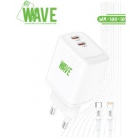 Wave WA-100-10 Travel Charger 2 x USB-C (35 Wat) with PD Cable 1M (White) - CM