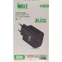 Wave WA-169 Ultra High USB-C Adapter Very Fast Charging (3A-25Wat) With 1-USB-C Port (Black) - UU