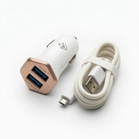 Car Charger Dual USB-A Port + Micro Cable (White)