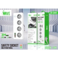 Wave Multifunctional Safety Power Socket With 3M Cord (30W / QC:3.0 ) (WA-283W) (White) - KY