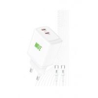 Wave WA-100-20 Travel Charger 2 x USB-C (35 Wat) With Type-C to Type-C Cable 1M (White) - CM