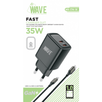 Wave WA-174-10 Wall Charger Dual USB-C 35W Adapter with Cable USB-C To C