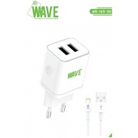 Wave WA-103-30 Travel Charger 2 x USB-A (10.5 Wat) With Lightning Cable 1m (White) - LY