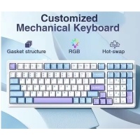 BT-09 PC Gaming Keyboard 2in1 Wireless and USB-C Wired, RGB Backlit (Blue White Purple) -GA