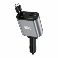 Wave WA-329 Car Charger Dual Port 120W Met Type-C & Lightning Cable (Black)