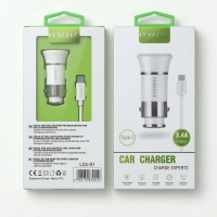 Car Charger Dual USB-A Port + USB to Tayp-C Cable 3.4A (White)