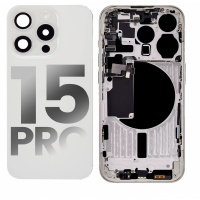 Apple iPhone 15 Pro Pulled Mid-Frame Housing with Some Small Parts + Back Cover No Battery (White)