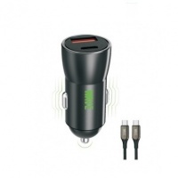 Wave WA-104-20 Car Charger PD + QC (USB-A) (20 Wat) with Type-C to Type-C cable 1m (zwart)
