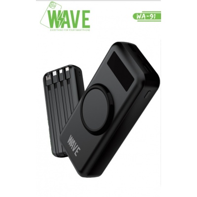 Wave WA-91 Wireless With 4-Output Cable Power Bank 20000 mAh (Black) - GC
