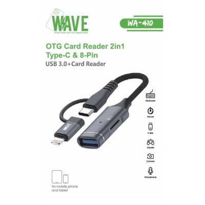 Foto van Wave WA-410 OTG Card Reader 2 in 1 Type-C & Lightning Plug and Play