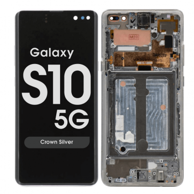 Samsung Galaxy S10 5G (SM-G977) Pulled LCD Display Assembly With Frame (Silver / White) 