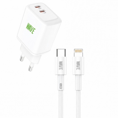 Foto von Wave WA-100-10 Travel Charger 2 x USB-C (35 Wat) with PD Cable 1M (White)
