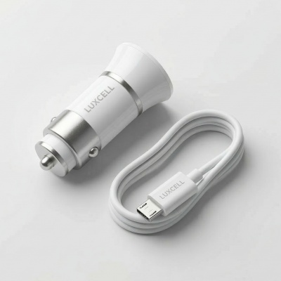 Foto van Car Charger Dual USB-A Port With Micro Cable 3.4A (White)