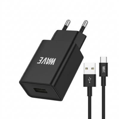 Foto van Wave WA-319B-20 Travel Charger 12W USB-A Port With USB-C Cable (Zwart)