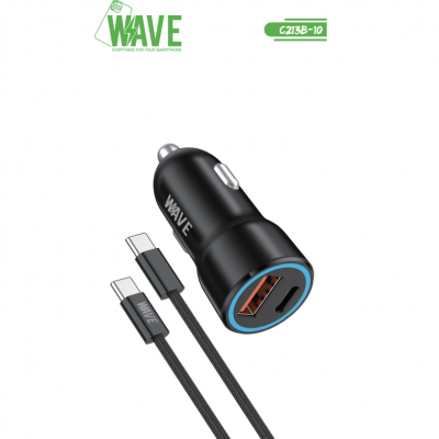 Foto van Wave C213B-10 Car Charger Dual Port 38W With USB-A+USB-C PD Cable (Black)