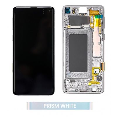 Samsung Galaxy S10 (SM-G973F) service pack LCD Display Assembly With Frame + Battery (Prism White) -