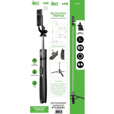 Foto van Wave WA-324 Easily Record Life Selfie Stick with Tripod Stand (Black)