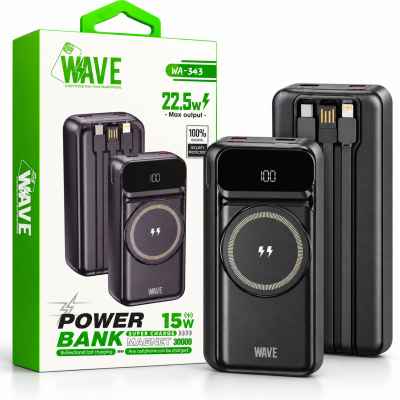 Foto von Wave WA-343 Power Bank 30000mAh – 22.5W Fast Charging + 15W MagSafe Wireless Charging (Black)