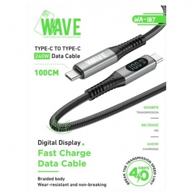Wave WA-187 Type-C to Type-C 240W data Cable with Display 1M -CS