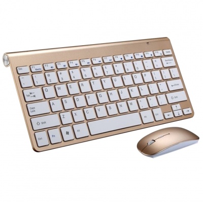 Wireless Keyboard Mouse Mini Multimedia Keypad Set (2.4G) | Gold