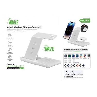 Wave 4 in 1 Magnetic Wireless Charger | Universal Compatibility | Foldable |(WA-280)(White) -YY