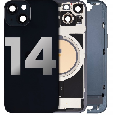 Foto van iPhone 14 Pulled Behuizing Met onderdelen + Achterglas (Zwart)(B-Grade)