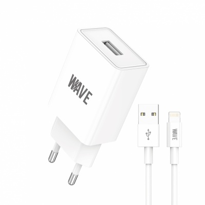 Foto von Travel Charger 12W USB-A Port With Lightning Cable | Wave WA-319W-30 (White)
