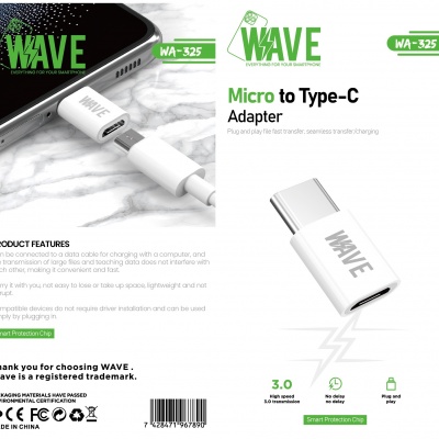 Wave On The Go adapter (OTG) | Micro To Type-C Adabter WA-325 | (White) Foto van Wave On The Go adapter (OTG) | Micro To Type-C Adabter WA-325 | (White)