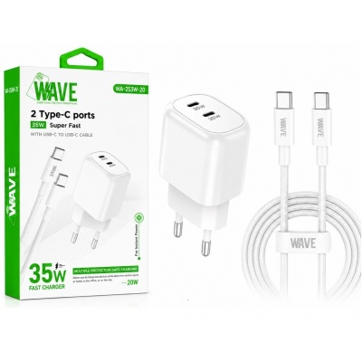 Photo of Wave WA-253-20 Quick Travel Charger 35W 2Port Type-C + C Cable (White)