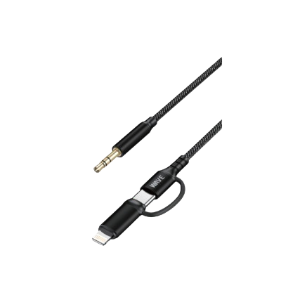 Foto von Wave WA-348 2in1 Lightning + USB-C To 3.5 mm jack Cable (Black)