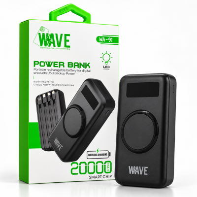 Foto von Wave WA-91 Wireless With 4-Output Cable Power Bank 20000 mAh (Black)