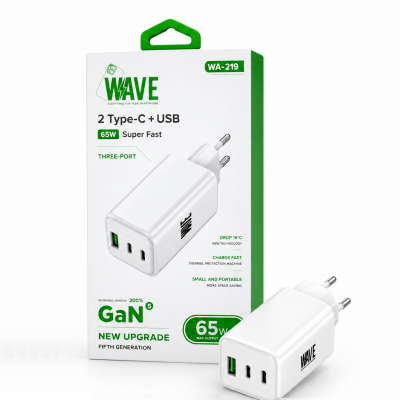 Photo of Wave WA-219 GaN 5e Super Fast Adapter 65W 2 type-C + USB-A