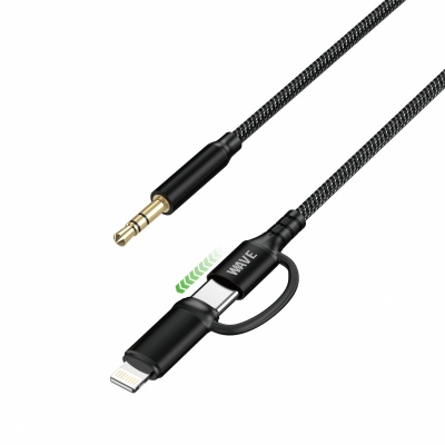 Photo of Wave WA-348 2in1 Lightning + USB-C To 3.5 mm jack Cable (Black)