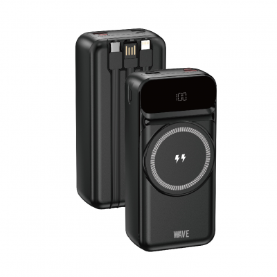 Wave WA-343 Powerbank 30000mAh – 22.5W Fast Charge + 15W MagSafe Draadloos (Zwart) Foto van Wave WA-343 Powerbank 30000mAh – 22.5W Fast Charge + 15W MagSafe Draadloos (Zwart)